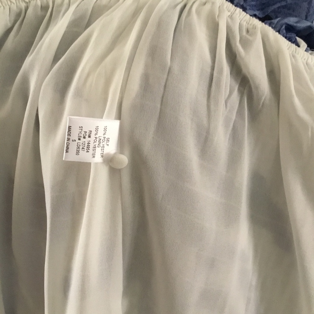 HP- LUXXEL BLUE&WHITE PRINT DRESS/LINED SHEER FULL SLEEVES/RUCHED BOTTOM/SZ S - Picture 10 of 11